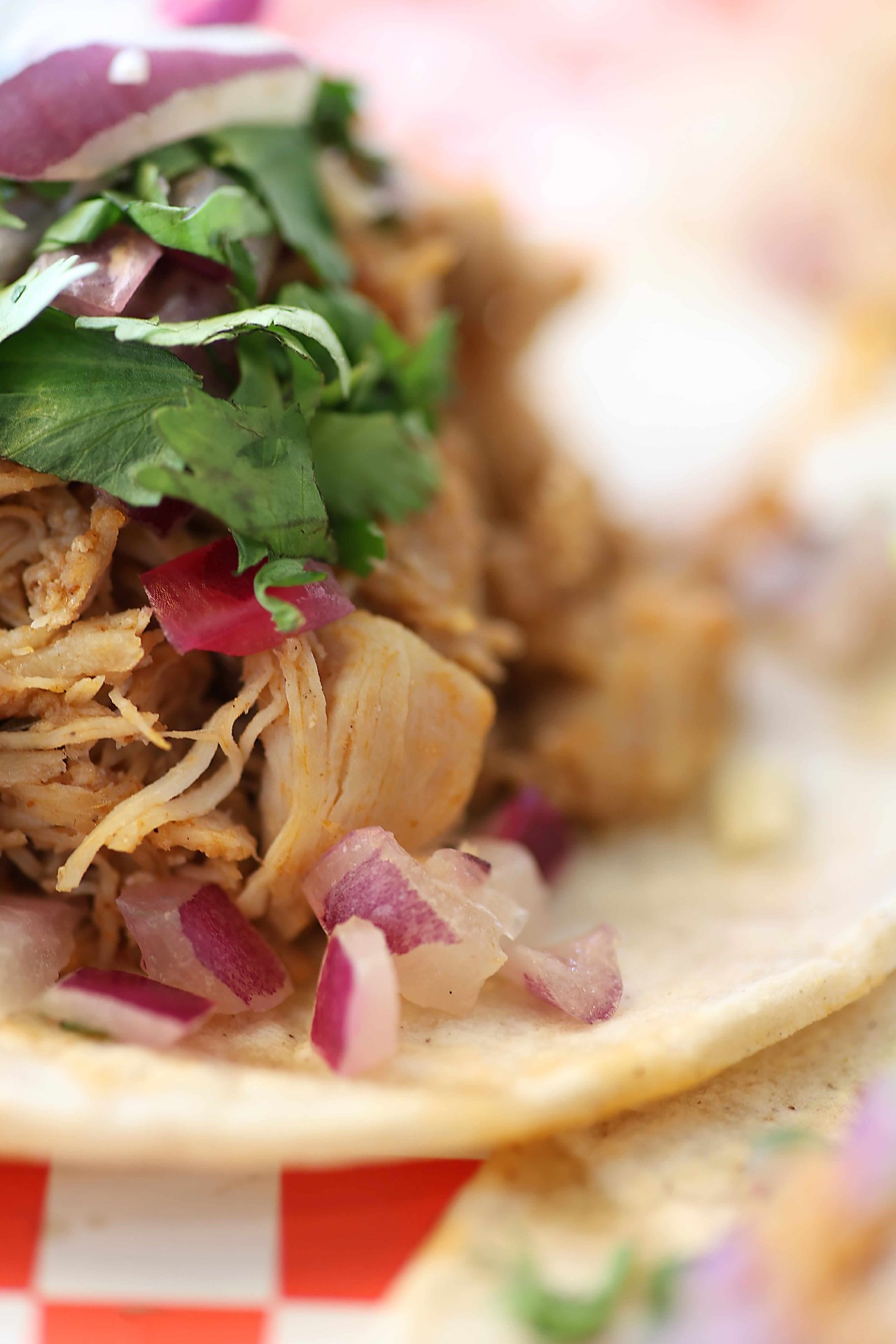Slow meat, onion, cilantro