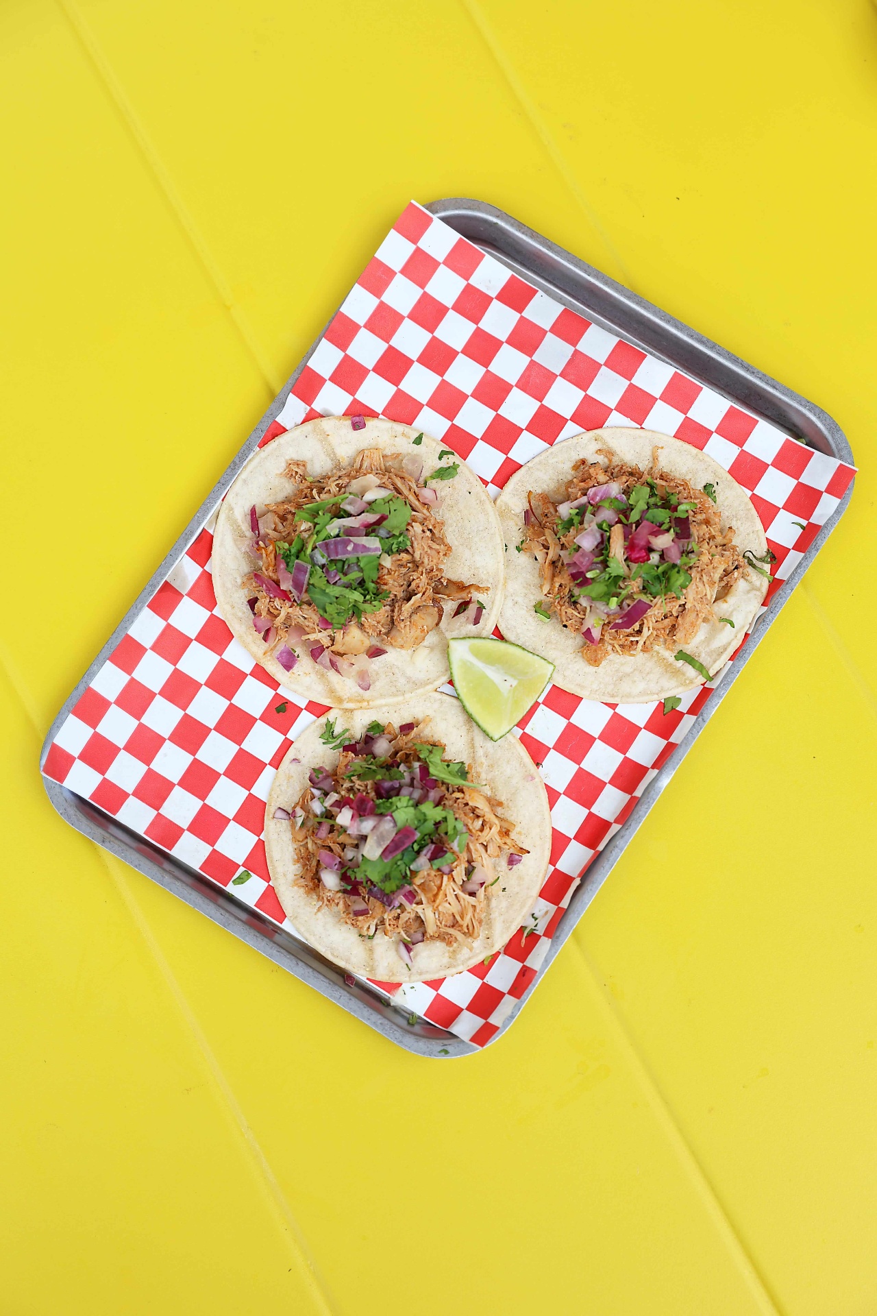 Three on a tray, lime on the side